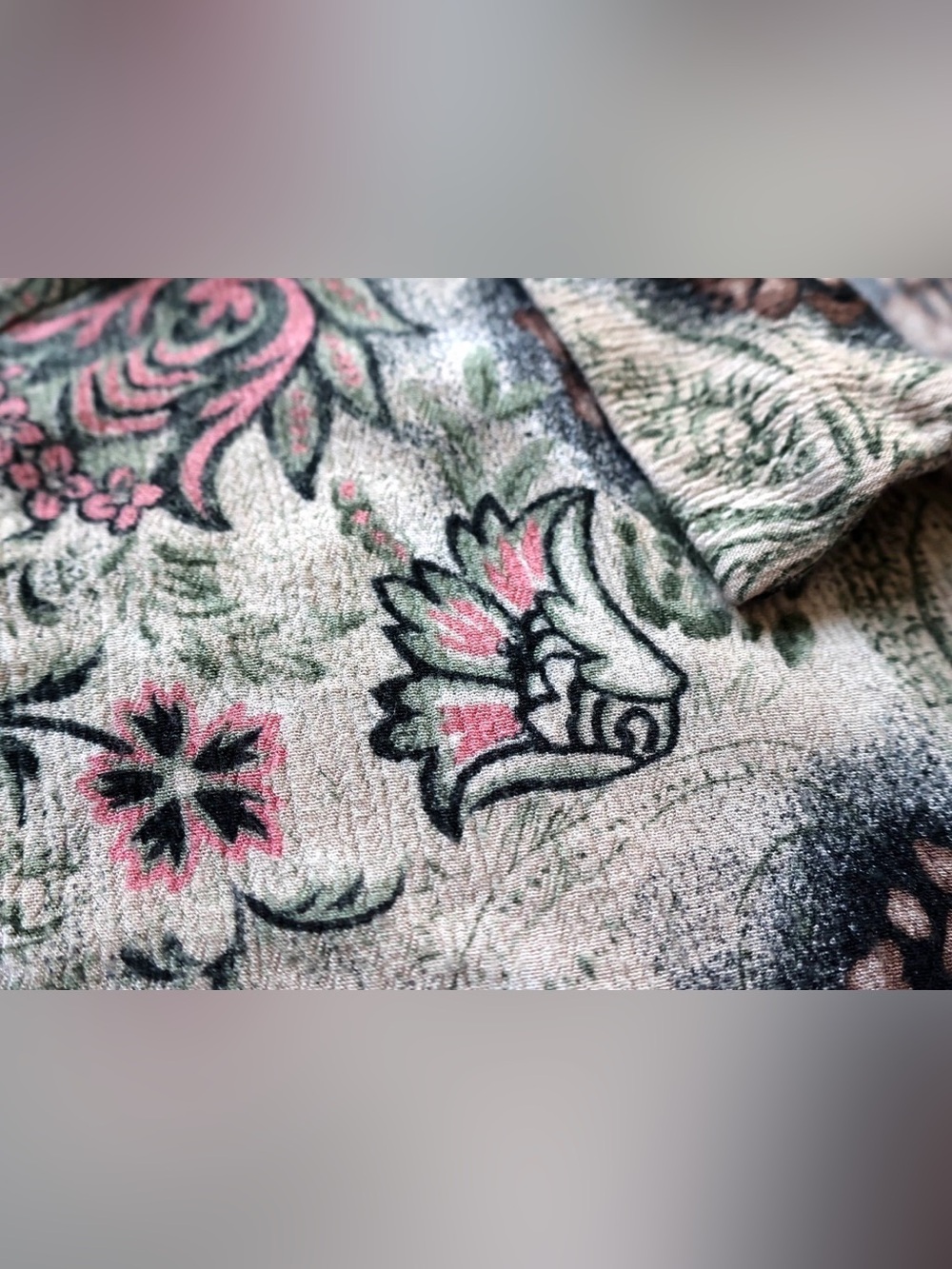 Vintage White Stag Womens M Earthy Floral Pinecone Paisley Shirt Boho 100% Rayon - Picture 6 of 15